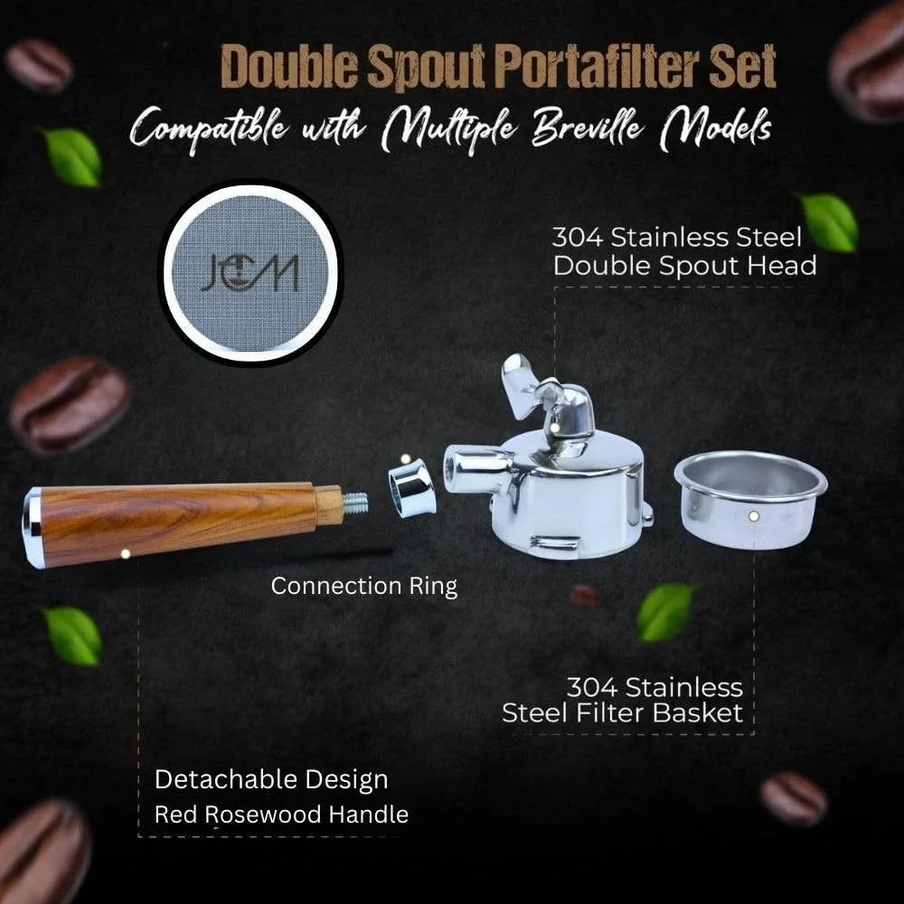 54mm Double Spout Portafilter Breville Espresso Red Rosewood 18g Filter Puck
